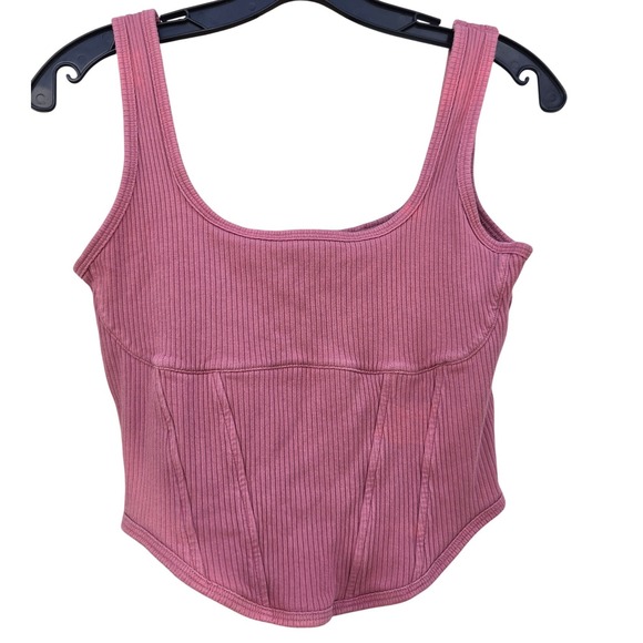 PINK Victoria's Secret Tops - PINK Victoria's Secret Ribbed Corset Tank Crop Top Pink Mauve Sport Baddie Large